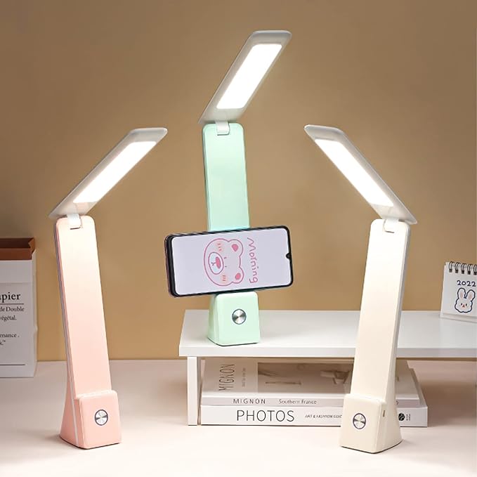 LED Desk Lamp (Pink), Cordless Lamp with 3 Lighting Modes, Rechargeable Reading Lamp with Adjustable Arm, Foldable Eye Caring Table Light for Home Office Study - LeafyLoom