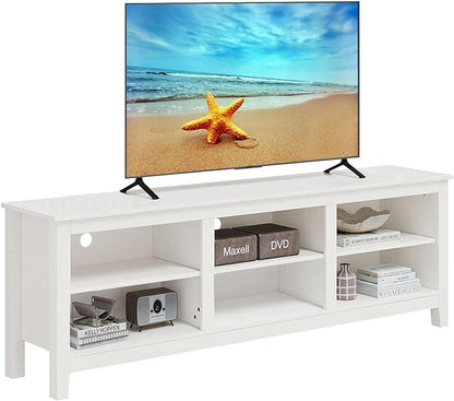 TV Stand for 75 inch TV with Storage,Modern TV Entertainment Center for Bedroom,TV Media Console Table with 6 Open Storage Shelve,63 inch Wood TV Cabinet White - LeafyLoom