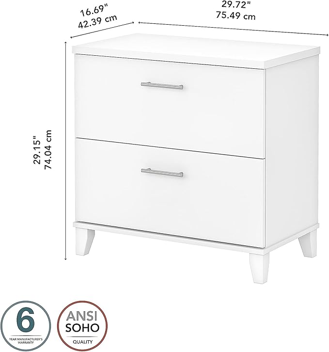 Bush WC81980 Somerset 2-Drawer Lateral File Cabinet, Letter/Legal, White, 30-Inch - LeafyLoom