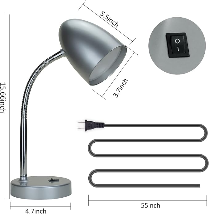 LED Desk Lamp, Flexible Gooseneck with Table lamp, 3.5W 240LM 4000K Cool White Study Lamps for Bedroom and Office, Eye Protection, ETL Listed Silver - LeafyLoom