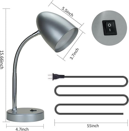 LED Desk Lamp, Flexible Gooseneck with Table lamp, 3.5W 240LM 4000K Cool White Study Lamps for Bedroom and Office, Eye Protection, ETL Listed Silver - LeafyLoom