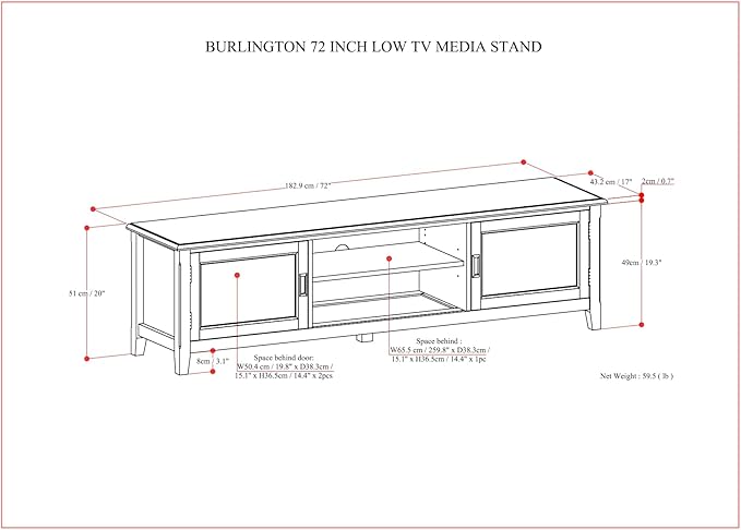 SIMPLIHOME Burlington SOLID WOOD Wide Transitional Media Stand for TVs up to 80 inches for The Living Room and Entertainment Center, 72 inch, Mahogany Brown - LeafyLoom