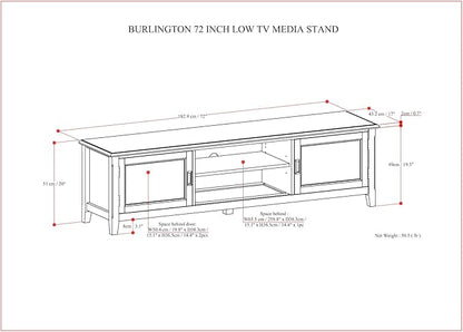 SIMPLIHOME Burlington SOLID WOOD Wide Transitional Media Stand for TVs up to 80 inches for The Living Room and Entertainment Center, 72 inch, Mahogany Brown - LeafyLoom