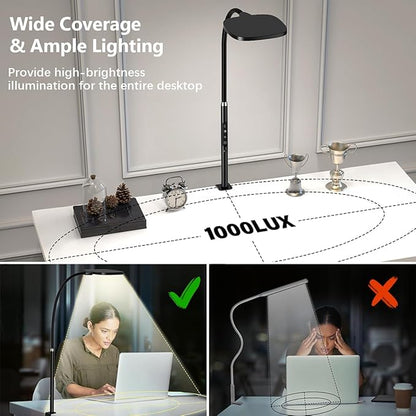 LED Desk Lamps for Home Office, Clamp Desk Light for Video Conference, Dimmable, Rotatable, Top Bright, Large Lighting Area, Remote & Touch, Clip Table Lamp for Computer Monitor, Study, Work - LeafyLoom