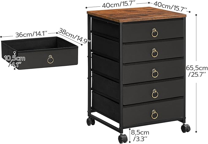 HOOBRO 5-Drawer Chest, File Cabinet, Office Cabinet with Drawers, Rolling Printer Stand, Filing Cabinet for Living Room, Home Office, Nonwovens Drawer, Easy Assembly, Black BFK50WJ01 - LeafyLoom