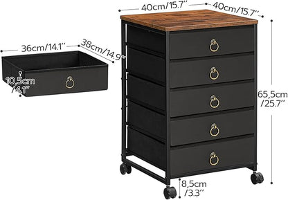 HOOBRO 5-Drawer Chest, File Cabinet, Office Cabinet with Drawers, Rolling Printer Stand, Filing Cabinet for Living Room, Home Office, Nonwovens Drawer, Easy Assembly, Black BFK50WJ01 - LeafyLoom