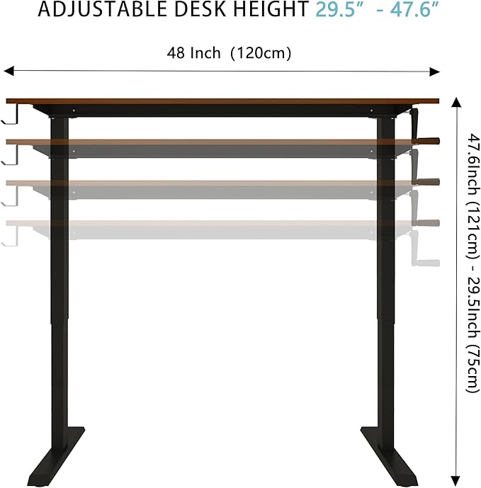 Manual Standing Desk Adjustable Height- Crank Mobile Standing Desk 48 x 24 Inches Sit Stand Desk Frame & Top, Stand Up Desk on Wheels, Computer Desk Black Frame & Black - LeafyLoom