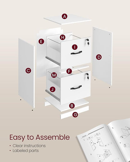 VASAGLE 2-Drawer Vertical File Cabinet, Filing Cabinet for Home Office, Printer Stand, with 2 Lockable Drawers, Adjustable Hanging Rail, for A4 and Letter-Size Files, Cloud White UOFC016W14 - LeafyLoom