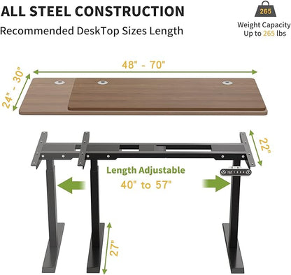 Radlove Dual Motor Height Adjustable Standing Desk Frame, Adjustable Desk Legs for 48'' to 70'' Desk Tops, Home Office Sit Stand Desk Base, Heavy Duty 265 lb Load Capacity for Home Office (Black) - LeafyLoom