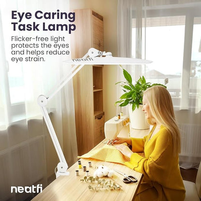 Neatfi XL 2,200 Lumens LED Task Lamp, 24W Super Bright Desk Lamp, 117 Pcs SMD LED, 4 Level Brightness, Dimmable, Task LED Light for Home, Office, Workbench (CCT, White) - LeafyLoom