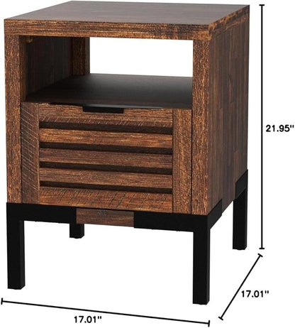 Bme Solid Acacia Wood Nightstand with Drawers & Open Shelf, Pre-Assembled Industrial Modern Living Room, Bedroom, Millie Rustic Side Table, Nighstand Rustic Chesnut - LeafyLoom