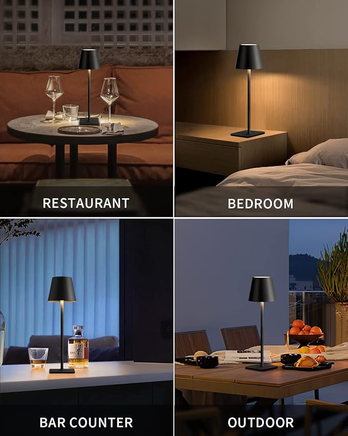 KDG 2 Pack Cordless Table Lamp,Portable LED Desk Lamp, 5000mAh Battery Operated, 3 Color Stepless Dimming Up, for Restaurant/Bedroom/Bars/Outdoor Party/Camping/Coffee Shop Night Light(Gold) - LeafyLoom