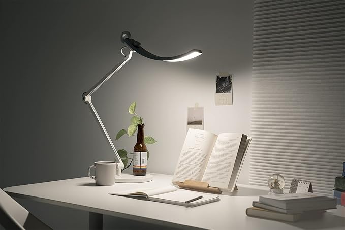 BenQ WiT e-Reading Desk Lamp | Eye-caring for Home Office, Reading, Study, Craft | Ultrawide, Bright, Dimmable with 13 Colour Modes | Adjustable Arm | Matte Silver - LeafyLoom