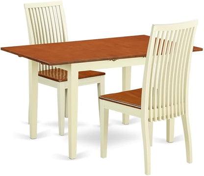 East West Furniture NOIP3-BMK-W 3 Piece Kitchen Set Contains a Rectangle Dining Room Table with Butterfly Leaf and 2 Solid Wood Seat Chairs, 32x54 Inch - LeafyLoom