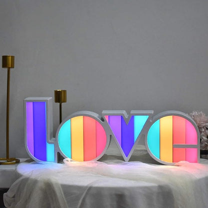 GUOCHENG LED Love Sign Lights - Love Marquee Signs Lamp Battery&USB Power Love Letters Decoration for Home Children Kids Bedroom Nursery,Valentine's Day Gifts(Rainbow) - LeafyLoom