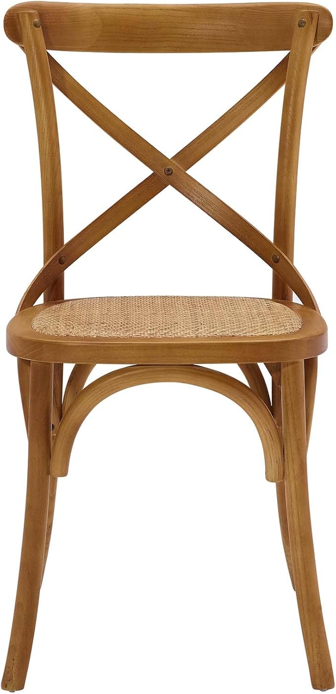 Modway Gear Rustic Modern Farmhouse Elm Wood Rattan Four Dining Chairs in Walnut - LeafyLoom