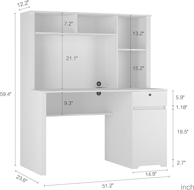 NicBex Laik-DW-00025-DX Desks, 51.18" W x 24.8" D x 59.44" H, White - LeafyLoom