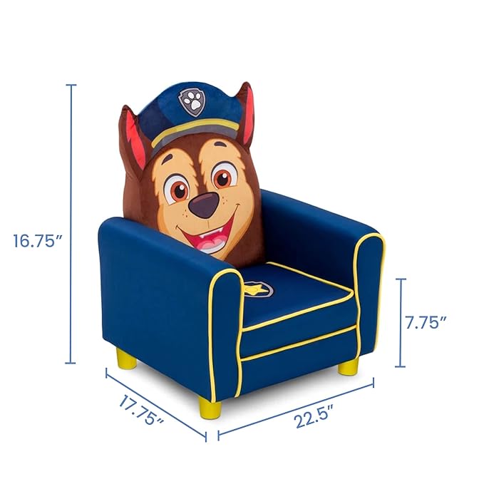 Delta Children Figural Upholstered Kids Chair, Nick Jr. PAW Patrol Chase,Wood, Blue - LeafyLoom