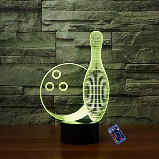 3D Bowling Night Light 16 Colors Changing USB Powered Remote Control Touch Switch Decor Lamp Optical Illusion Lamp LED Table Desk Lamp Children Kids Christmas Brithday Gift - LeafyLoom