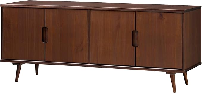 Walker Edison Genia Mid-Century Modern Solid Wood Stand for TVs up to 65 Inches, Walnut - LeafyLoom