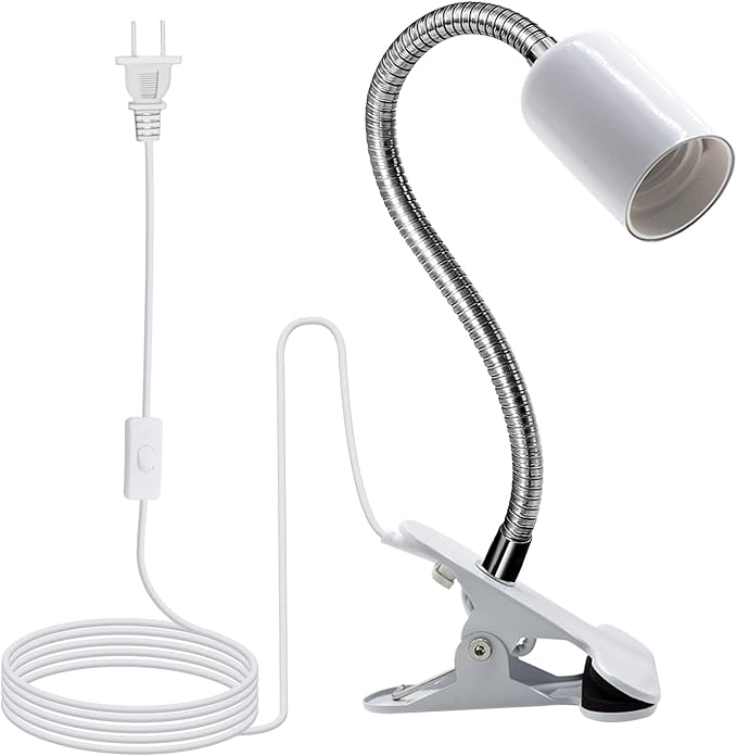 Desk Clip Lamp Holder,Clamp Clip on Light, E26/E27 Book Clamp Light Fixture,Clip Laptop Lamp 360° Flexible Grow Light Holder White 1pc - LeafyLoom