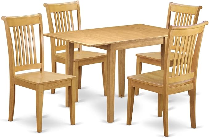 East West Furniture NDPO5-OAK-W Norden 5 Piece Set Includes a Rectangle Dining Room Table with Dropleaf and 4 Kitchen Chairs, 30x48 Inch, Oak - LeafyLoom