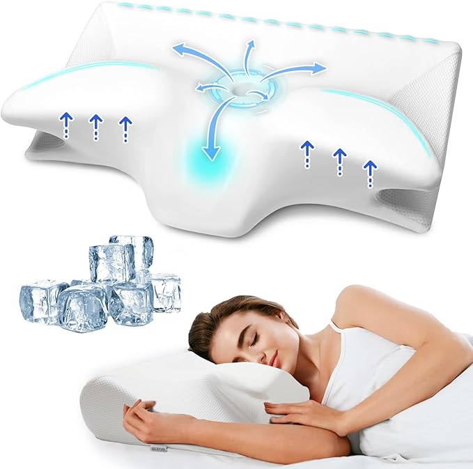 Cervical Pillow for Neck Pain Relief, Cooling Contour Memory Foam Pillows Support Odorless Ergonomic Neck Pillow Adjustable Orthopedic Bed Pillow for Side Back Stomach Sleeper with Pillowcase - LeafyLoom