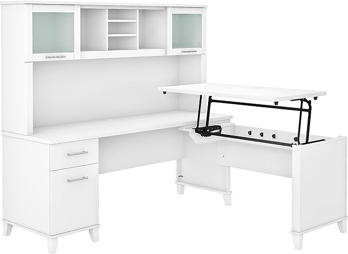 Bush SET015WH Somerset 35-Inch -41-Inch Adjustable Desk with Hutch, White - LeafyLoom