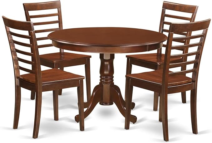 East West Furniture HLML5-MAH-W 5 Piece Dining Room Furniture Set Includes a Round Kitchen Table with Pedestal and 4 Dining Chairs, 42x42 Inch, Mahogany - LeafyLoom