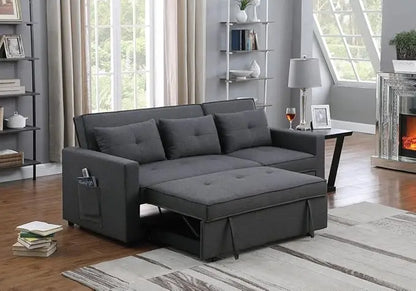 3 in 1 Convertible Sleeper Sofa Bed, Pull Out Couch with 3 Level Adjust Backrest, Futon Loveseat Chaise Lounge with Side Pockets and Throw Pillows for Living Room Office, Dark Gray 79.75" - LeafyLoom