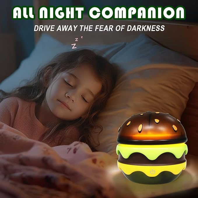 Cute Desk Lamp for Kids, Hamburger Small Boy Desk Lamps Rechargeable with Dimmable Touch Adjustable Neck,Kawaii Desk Lamp Night Light,Boy Desk Accessories Kawaii Room Decor for Boys Girl Gift - LeafyLoom