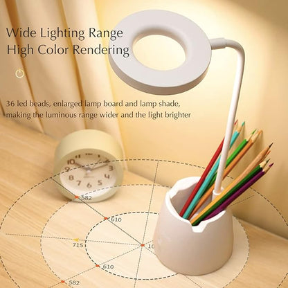 Desk Lamp, Desk Lamps for Home Office, Led Touchable Light, Remote Controlled, Dimmable, 3 Color Modes, Gooseneck, Small White Lamp, Led Table Light, Dorm Lamp, Rechargeable Study Table Lamp - LeafyLoom