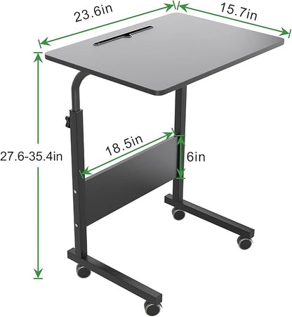 SogesHome 23.6'' Portable Computer Desk - Adjustable Standing Desk with Tablet Slot, Laptop Cart, and Mobile Bed Table, Black - LeafyLoom