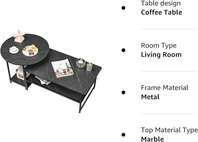 WOHOMO Coffee Table, Black Modern Coffee Tables for Living Room 2 in 1Detachable Small Center Table Set with Storage, Black Marble - LeafyLoom