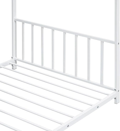 Twin Size Kids Montessori Floor Bed,House Bed Frame with High Headboard,Twin Floor Bed with Roof for Boys Girls,Floor Bed Metal Frame (White) - LeafyLoom