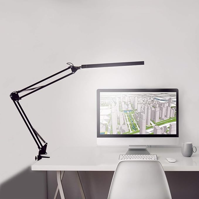 LED Architect Desk Lamp, Metal Swing Arm Dimmable Task Lamp, Eye Care Table Lamp with Clamp (3 Color Modes, 10-Level Dimmer, Memory Function) Highly Adjustable Office, Craft, Workbench Light - LeafyLoom