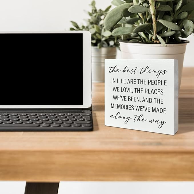 Home Office Desk Wooden Box Sign Decor, The Best Things in Life Are The People We Love, Inspirational Quotes Desk Decor Motivational Desk Decorations for Women Men Student Office Classroom School - LeafyLoom