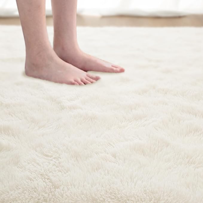 Softlife Rug for Bedroom 3x5 Feet Area Rug for Living Room Super Soft Shaggy Rugs for Kids Room Fluffy Fuzzy Carpets Long Plush Bedside Rug Nursery Christmas Home Decor for Boys Girls, Creamy White - LeafyLoom