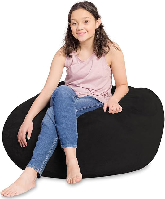 Posh Creations Bean Bag Chair for Kids, Teens, and Adults Includes Removable and Machine Washable Cover, Soft Faux Rabbit Fur - Black, 38in - Large - LeafyLoom