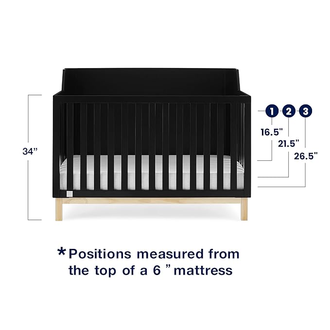 babyGap by Delta Children Oxford 6-in-1 Convertible Crib TrueSleep 2-Stage Deluxe Crib and Toddler Mattress (Bundle), Ebony/Natural - LeafyLoom