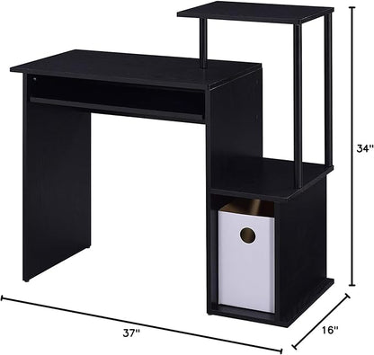 Acme Lyphre Wooden Rectangle Top Computer Desk with Keyboard Tray in Black - LeafyLoom