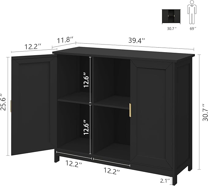 TaoHFE Black Storage Cabinet,Credenza Buffet Cabinet Wooden Coffee Bar Cabinet Buffet Table black Sideboard Thin Cabinet for Narrow Spaces Entry Cabinet Hallway Cabinet for Kitchen,Living Room - LeafyLoom