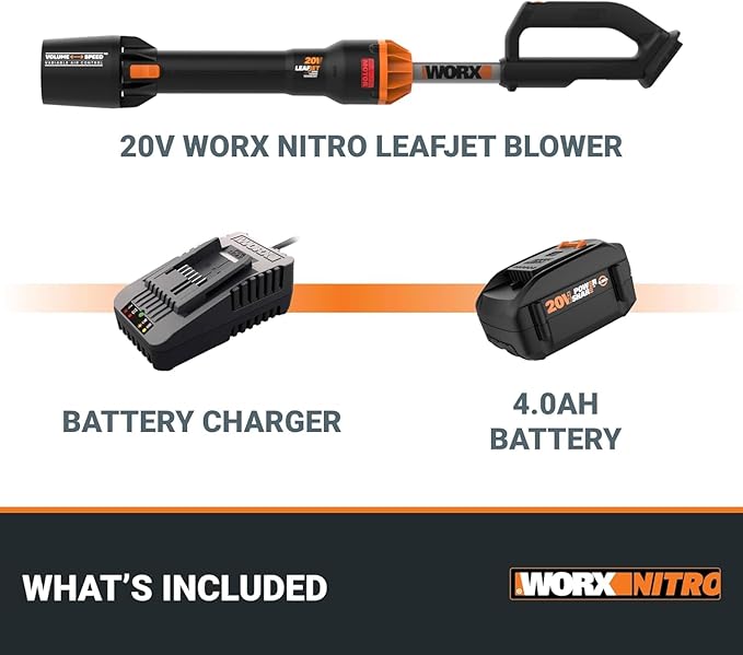 Worx Nitro WG543 20V LEAFJET Leaf Blower Cordless with Battery and Charger, Blowers for Lawn Care Only 3.8 Lbs., Cordless Leaf Blower Brushless Motor – Battery & Charger Included - LeafyLoom