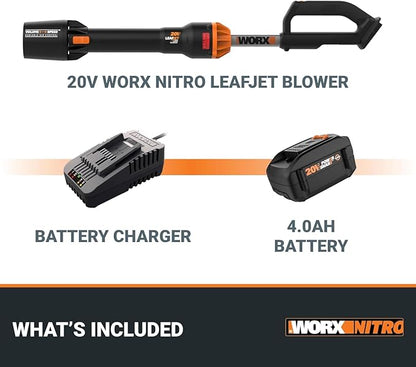 Worx Nitro WG543 20V LEAFJET Leaf Blower Cordless with Battery and Charger, Blowers for Lawn Care Only 3.8 Lbs., Cordless Leaf Blower Brushless Motor – Battery & Charger Included - LeafyLoom