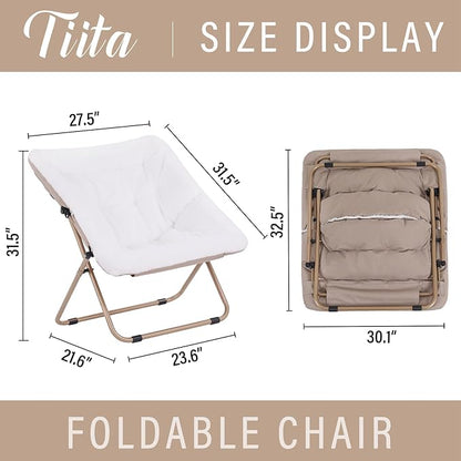 Tiita Comfy Saucer Chair, Soft Faux Fur Oversized Folding Accent Chair, Lounge Lazy Chair for Kids Teens Adults, Metal Frame Moon Chair for Bedroom, Living Room, Dorm Rooms - LeafyLoom