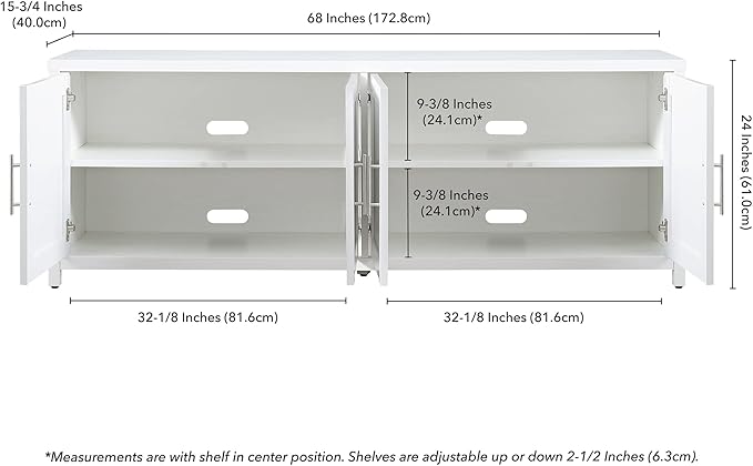 Henn&Hart Strahm TV Stand, 68" Wide, White - LeafyLoom