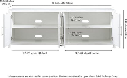 Henn&Hart Strahm TV Stand, 68" Wide, White - LeafyLoom