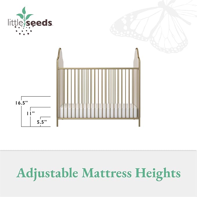 Little Seeds Piper Upholstered Metal Crib, Gold - LeafyLoom