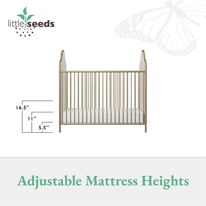 Little Seeds Piper Upholstered Metal Crib, Gold - LeafyLoom