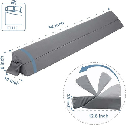 Limthe Full Bed Wedge Pillow for Headboard,Bed Gap Filler (0-7"),Headboard Pillow,Mattress Gap Filler,Adjustable Foam Wedge Pillow Close The Gap Between Headboard/Wall and Mattress, (Grey 54"x10"x6") - LeafyLoom